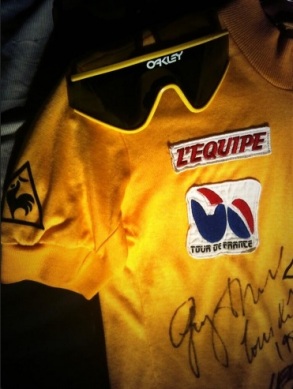 1986 Tour de France Oakleys with yellow jersey